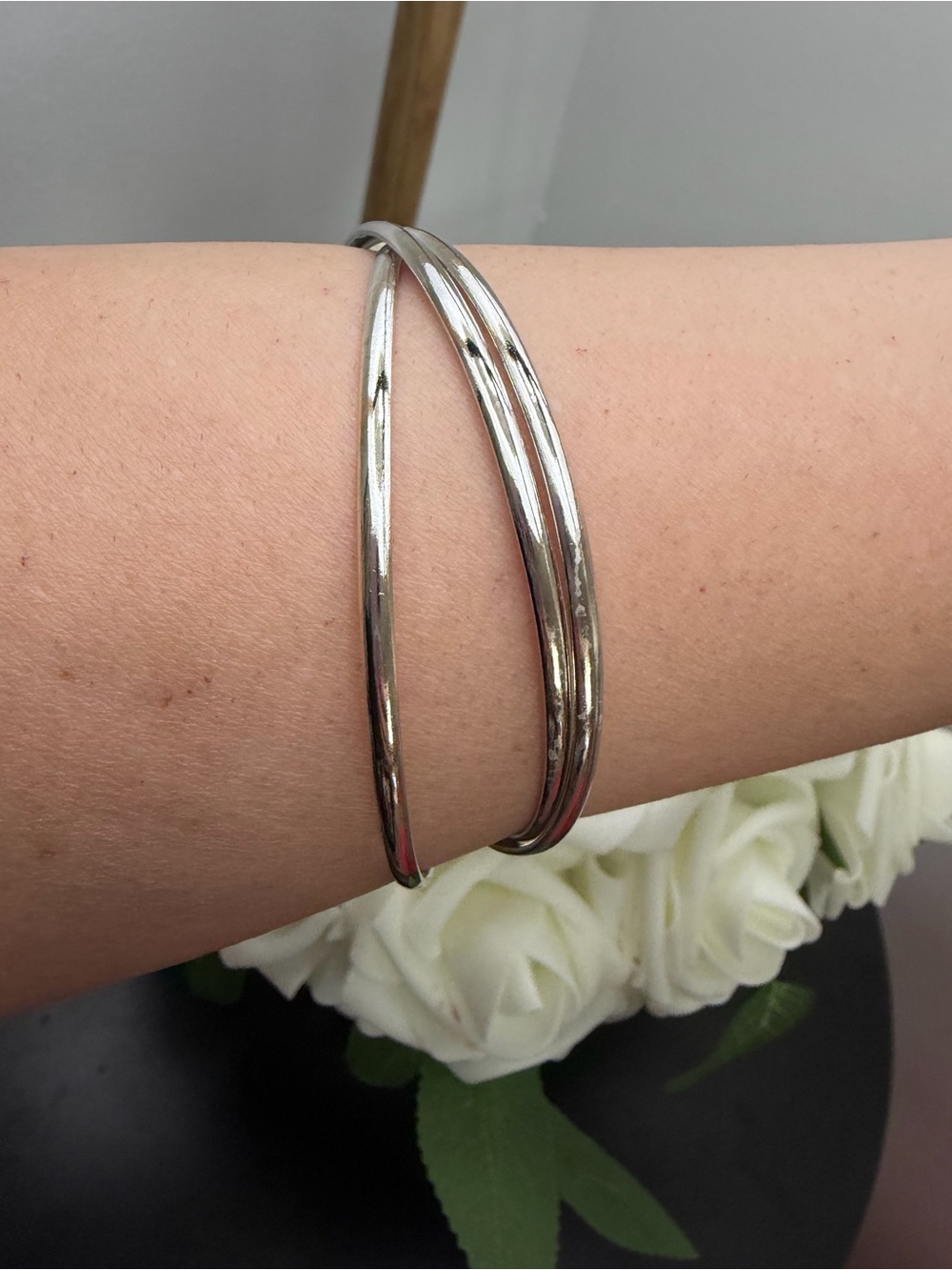 Classic Silver Double Bangle Bracelet - Women Jewelry